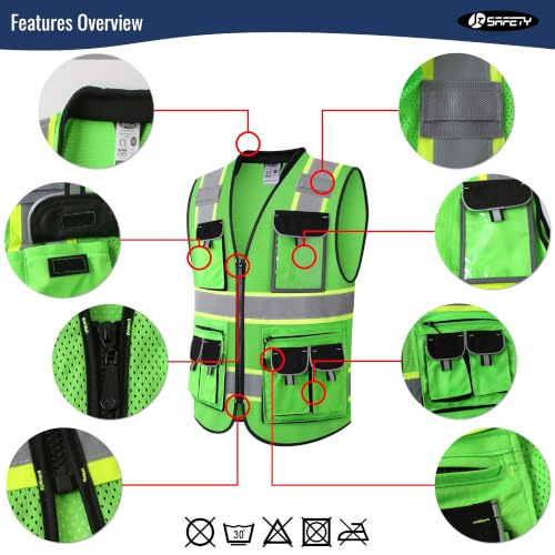 JKSafety Reflective Safety Vest for Men Cushioned Collar JK89M Green S - color: Mesh-green, size: Small