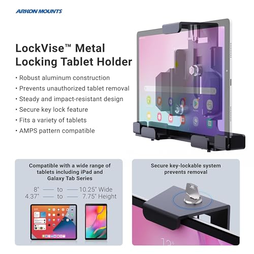 ARKON Mounts Locking Aluminum Tablet Mount with Key Lock for E-Log for Galaxy Tab A iPad Models