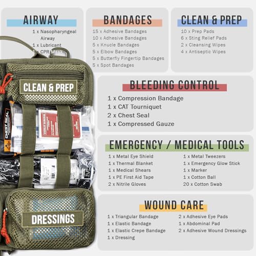EVERLIT Roll Up Trauma First Aid Kit with CAT Tourniquet-Tactical IFAK Emergency Medical Kit for Outdoor, Vehicle & Home Preparedness-Quick Release Molle Bag for First Responders (OD Green) - color: Od Green