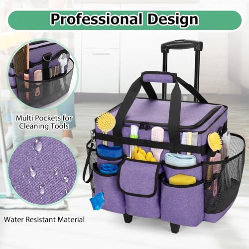 LoDrid Rolling Cleaning Caddy with Lid and Detachable Trolley, Purple - color: Purple