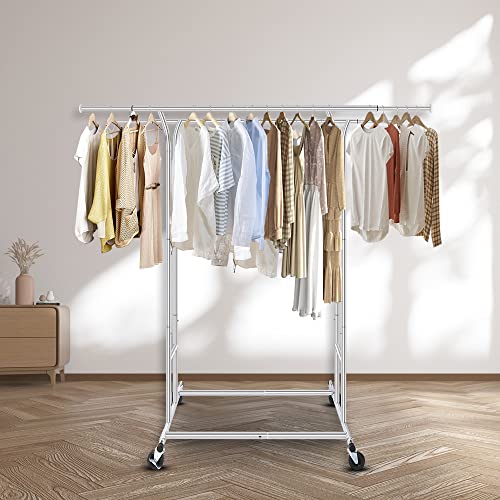 Fishat Silver 60" H Heavy Duty Double Rod Rolling Garment Clothes Rack - color: Chrome