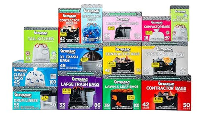 Ultrasac 55-60 Gallon Black Ultra Heavy Duty Trash Bags - 15 Count, 6.0 Mil