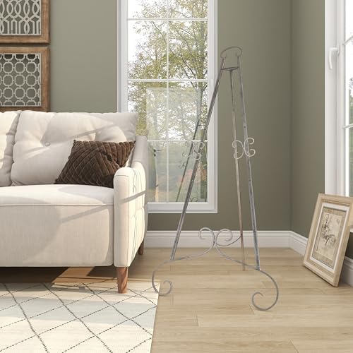 Deco 79 Metal Scroll Large Free Standing Adjustable Display Stand Easel with Chain Support, 22" x 21" x 46", Gray - color: Gray, size: 22" x 21" x 46"