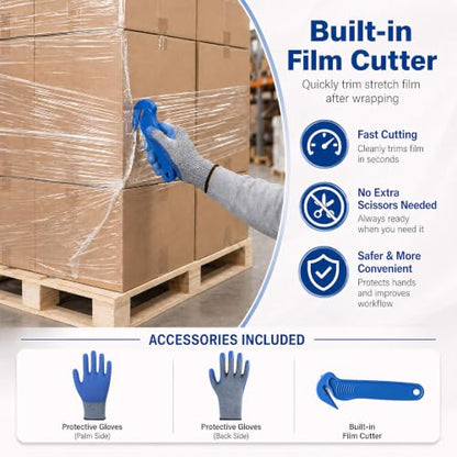 Long Handle Pallet Stretch Wrap Dispenser, Stretch Wrap Dispenser for Film Width 12-20 inch, Rolls 1.5" to 3" Diamater, Stretch Wrap with Handles for Warehouse, Logistics, Factory Shipping & Packaging