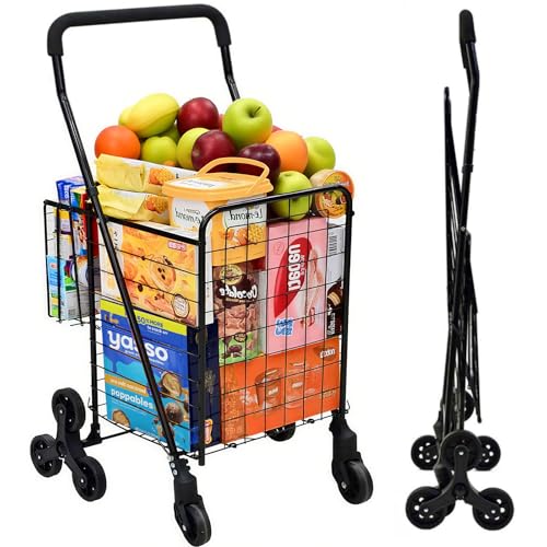 Folding Shopping Cart, Heavy-Duty Stair-Climbing Grocery Cart with 360° Swivel Wheels - Extended Foam Handle - Utility Trolley for Laundry, Travel, Shopping - size: Stair-Climbing Medium+No Bag