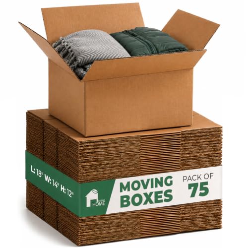 EconoHome Corrugated Shipping Boxes - 18x14x12" Medium Moving Boxes - Durable Cardboard - For Packing, Storage & Small Business Packaging - Stackable Kraft Cartons for Secure Transport - 75-Pack - size: Medium