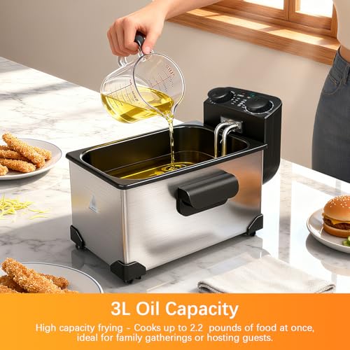 CATTLEMAN Deep Fryer with Basket, 1600W, 3L, Timer and Temperature Control - color: Standalone Deep Fryer