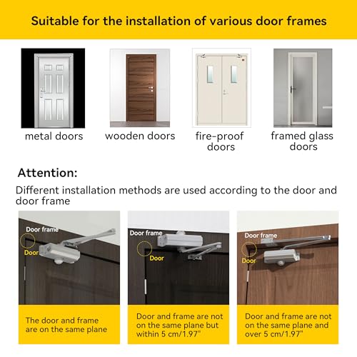 Automatic Door Closer Heavy Duty Spring Size 2 Hydraulic Aluminum Alloy UL 3-Hour Fire Rating Surface Mounted Home Commerical Door Closures Hold Open Adjust Speed Door Weights 88-144 Lbs - size: Model 165 Silver Hold Open-Door Weight 88-144 Lbs
