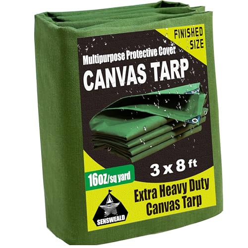 16oz Small Heavy Duty Canvas Tarp 3x8 Feet Water-Resistant - color: 28mil-green, size: 3x8 Feet-Finished size