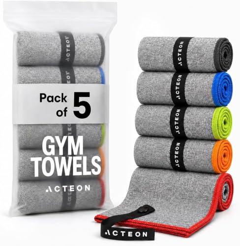 Acteon Gym Towels 5 Pack, Microfiber Quick-Dry Sweat Towels for Men & Women - color: Heather Grey, size: Pack of 5