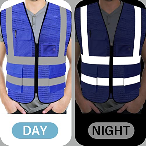 FEimaX High Visibility Safety Vest Mesh Work Vests with Reflective Strips - color: Blue, size: Medium