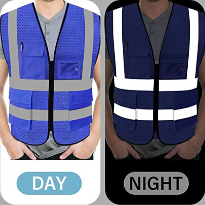 FEimaX High Visibility Safety Vest Mesh Work Vests with Reflective Strips - color: Blue, size: Large