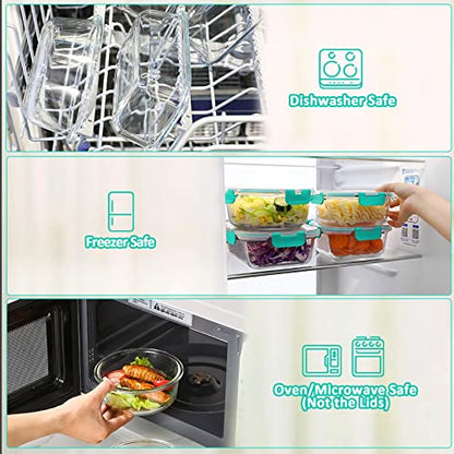 M MCIRCO 24-Piece Glass Food Storage Containers with Locking Lids,Glass Meal Prep Containers Set - Airtight Lunch Containers, Microwave, Oven, Freezer and Dishwasher,Green - color: Green