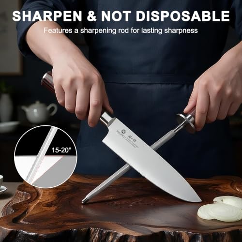 imarku 18-Piece Japanese Santoku Stainless Steel Knife Set with Block - color: Pure Black