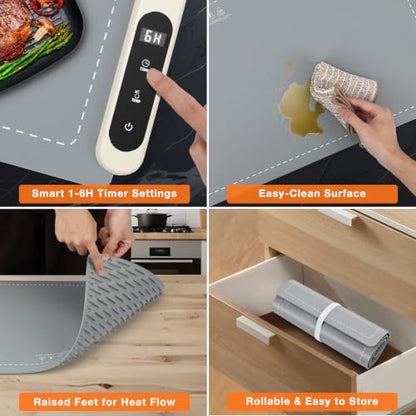FYY Extra Large Warming Mat for Food, Rapid and Full Surface Heating Gray - color: Gray, size: XX Large Size: 36"x16"