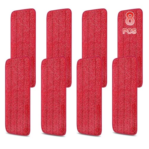 8 Pack 16.5 inch Reusable Mop Pads Microfiber Spray Mop Replacement Heads for Wet/Dry Mops Compatible with Bona Floor Care System - color: Red Mop Pads