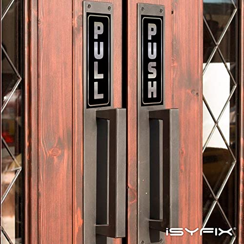 iSYFIX Push Pull Stickers Sign, 2x5 Inch, Brushed Silver/Black, 2 Pack - color: Brushed Silver / Black, size: Vertical 2x5