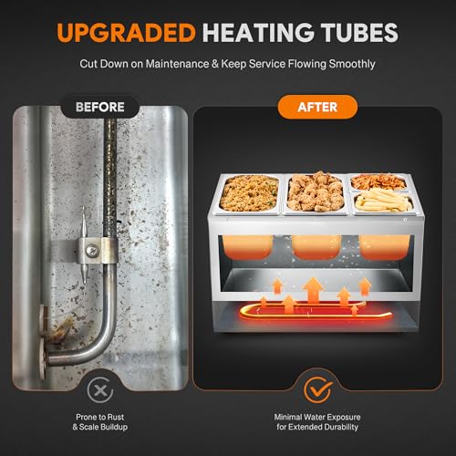 WILPREP Commercial Food Warmer with Two 1/3 & Two 1/6 Pans, 1500W Countertop Electric Warmer, 86-185°F Adjustable Temp Control, Stainless Steel Buffet Bain Marie - size: 1/3pan*2+1/6pan*2