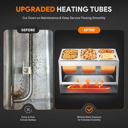 WILPREP Commercial Food Warmer with Two 1/3 & Two 1/6 Pans, 1500W Countertop Electric Warmer, 86-185°F Adjustable Temp Control, Stainless Steel Buffet Bain Marie - size: 1/3pan*2+1/6pan*2