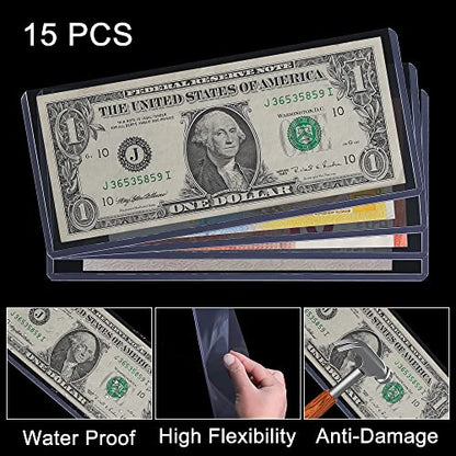 15PCS Banknote Holders Top-Load Currency Money Sleeves for Bills - color: 15 Pieces