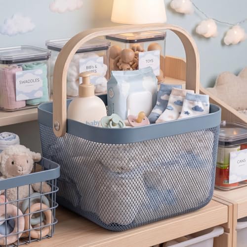 Roshtia 6 Pcs Metal Mesh Basket with Handle Garden Basket for Picking Fruit - color: Blue, size: 9.65 x 9.65 x 7.09 Inch