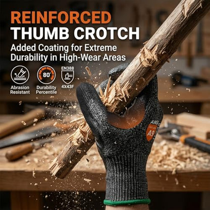 Donfri Level 9 Cut Resistant Work Gloves, Reinforced Thumb - size: Large