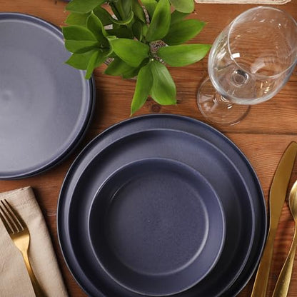 Gibson Elite Bayou Moon Plates and Bowls Sets, 16-Piece Blue Matte Stoneware Dinnerware Sets, Solid Color Reactive Glaze Dish Set - color: Matte Blue (Bayou Moon)
