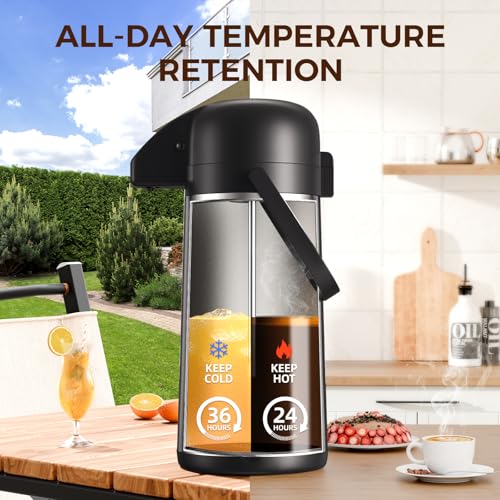 Coffee Carafe for Keeping Hot, 102OZ / 3L Airpot Coffee Dispenser with Pump - color: Stainless Steel, size: 102 Ounces