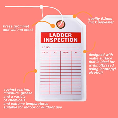 Lionshop Ladder Safety Inspection Tags, Accident Prevention Tag, Double-Sided Inspection Tag, Legend “Ladder Inspection Tag”, 5.75" x 3", 0.375" in Brass Eyelet Size, Polyester (Pack of 25) - color: Ladder Inspection Record Tag, size: 25PACK