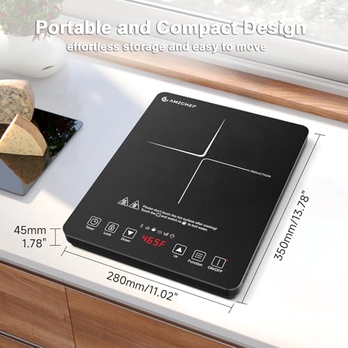 AMZCHEF Portable Induction Cooktop with 4 Preset Menus, 20 Temperature & Power Settings,1800W Countertop Burner, Safety Functions,4H Timer, Electric Hot Plate for Kitchen, RV, Apartment, Room