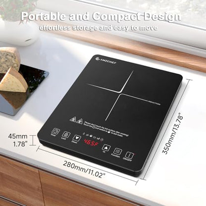 AMZCHEF Portable Induction Cooktop with 4 Preset Menus, 20 Temperature & Power Settings,1800W Countertop Burner, Safety Functions,4H Timer, Electric Hot Plate for Kitchen, RV, Apartment, Room
