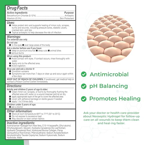 Antiseptic Scar & Wound Care Hydrogel - Repair, Protect Skin and Promote Faster Healing - pH Balanced Pain Relief Wound Gel for Burns and Dry Skin