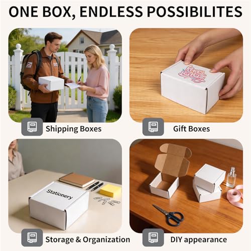 Fishat 6" x 4" x 3" White Corrugated Cardboard Shipping Boxes Set of 25 - size: 6" x 4" x 3"