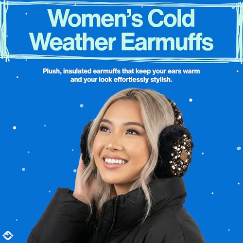 Funky Junque Women’s Winter Earmuffs - Cable Knit & Sequin - color: Sequin - Gold