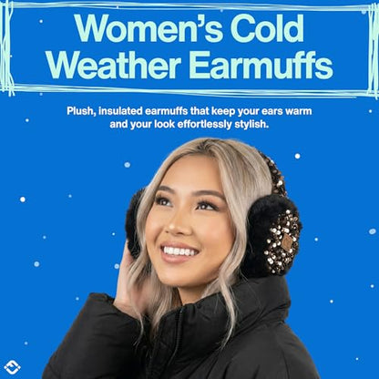 Funky Junque Women’s Winter Earmuffs - Cable Knit & Sequin - color: Sequin - Gold