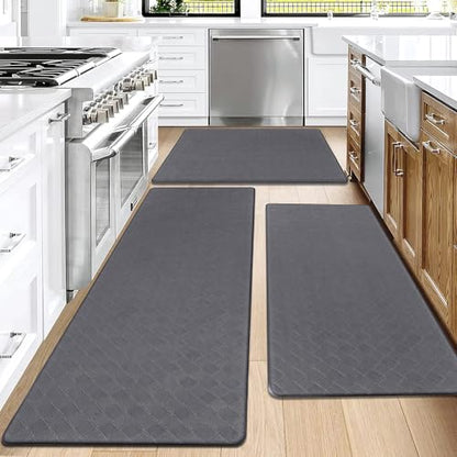 HEBE Anti Fatigue Kitchen Rugs Set of 3, Cushioned Kitchen Mats for Floor - color: Dark Grey