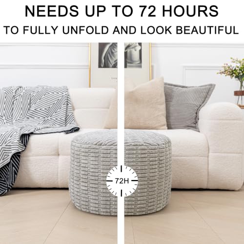 Asuprui Round Ottoman Pouf Foot Stool, Light Gray, 20x14In,Couch Foot Rest - color: Ash Grey, size: 20"D x 20"W x 14"H