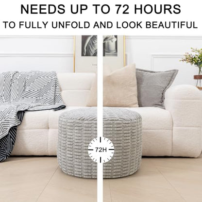 Asuprui Round Ottoman Pouf Foot Stool, Light Gray, 20x14In,Couch Foot Rest - color: Ash Grey, size: 20"D x 20"W x 14"H