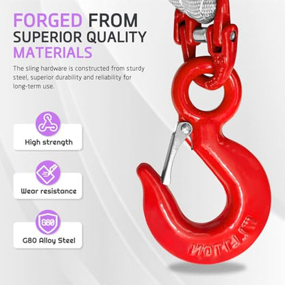Four Leg Bridle Web Sling 5ft with Hooks, 6600lbs Capacity - size: 6600 lb / 5 ft