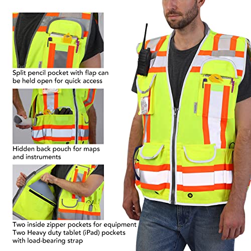 Dib Safety Hi Vis Heavy Duty Surveyor Safety Vest Made with 3M Tape - color: Yellow / Heavy Duty, size: Large