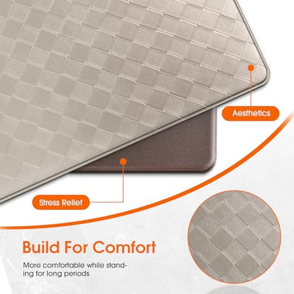 TranquilRelax Kitchen Mats, Cushioned Mats with Extra-Long Runner, Taupe - color: Taupe, size: 2-Piece | 30"+71" | Standard