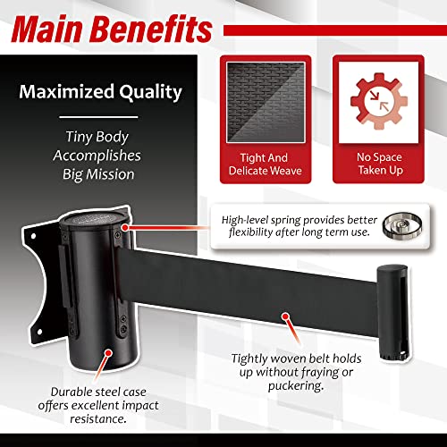 DuraSteel Wall Mount Crowd Control Retractable Belt Barrier - 9.2 Ft Black Retractables Barrier Belt, Crowd Control Barriers Do Not Enter Line Dividers for Crowds NOT Stanchions with Retractable Belts - color: Black Belt, size: Black Body