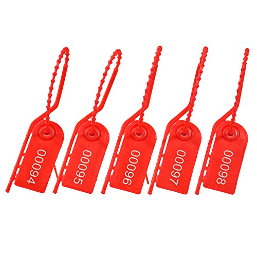 100 Plastic Security Seals Secure Anti-Tamper Fire Extinguisher Tags Numbered Zip Ties Inspection Tags Breakaway Label Tags Pull Tite Safey Tags for Bags, Clothes (Red) - color: Red, size: 100
