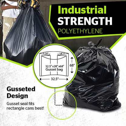 Aluf Plastics 95-96 Gallon Heavy Duty Black Garbage Bags - 50 Count