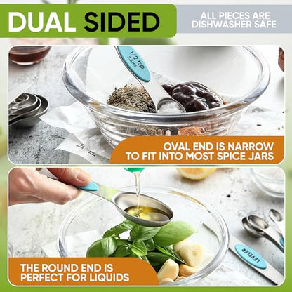 Spring Chef 15 Magnetic Measuring Cups & Spoons Set w/Levelers, Aqua Sky - color: Blue (Aqua Sky)