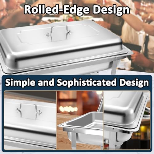 Chafing Dish Buffet Set 6 Pack 9QT Full Size Pans - size: 6-Pack Silver