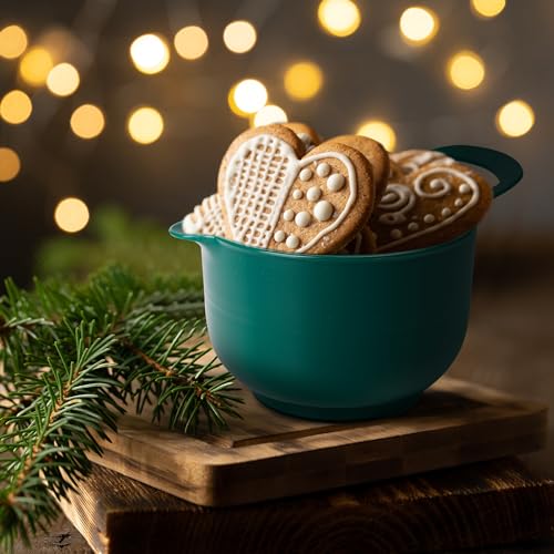 BoxedHome 4 Pack Nesting Mixing Bowl Christmas Set with Pour Spout and Handle, BPA free Microwave & Dishwasher Safe(Christmas colours, 4 Pack with Handle) - color: reddish green