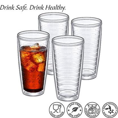 Amazing Abby - Alaska - 24-Ounce Insulated Plastic Tumblers (Set of 4), Double-Wall Plastic Drinking Glasses, All-Clear Reusable Cups, BPA-Free, Shatter-Proof, Dishwasher-Safe - style: All-Clear, 24 oz