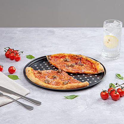Restaurantware Met Lux 13 Inch Pizza Pan With Holes 1 Heavy-Duty Pizza Pan With Holes - Perforated Non-Stick Carbon Steel Pizza Crust Pan Keeps Pizza Fresh For Any Food Service Establishments - size: 13" (Pack of 2)