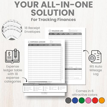 Extra Large Receipt Envelope & Receipts Organizer (Pack of 18) - Efficiently Manage Business Expenses & Log Mileage Trips - 8.5” x 11.0” Inches, Gray Color- Business Ledger for Small Business - color: Gray